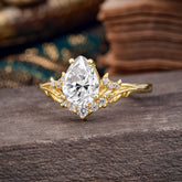 Nature and Moon-Inspired 4-Prong Pear-Cut Lab Diamond Engagement Ring